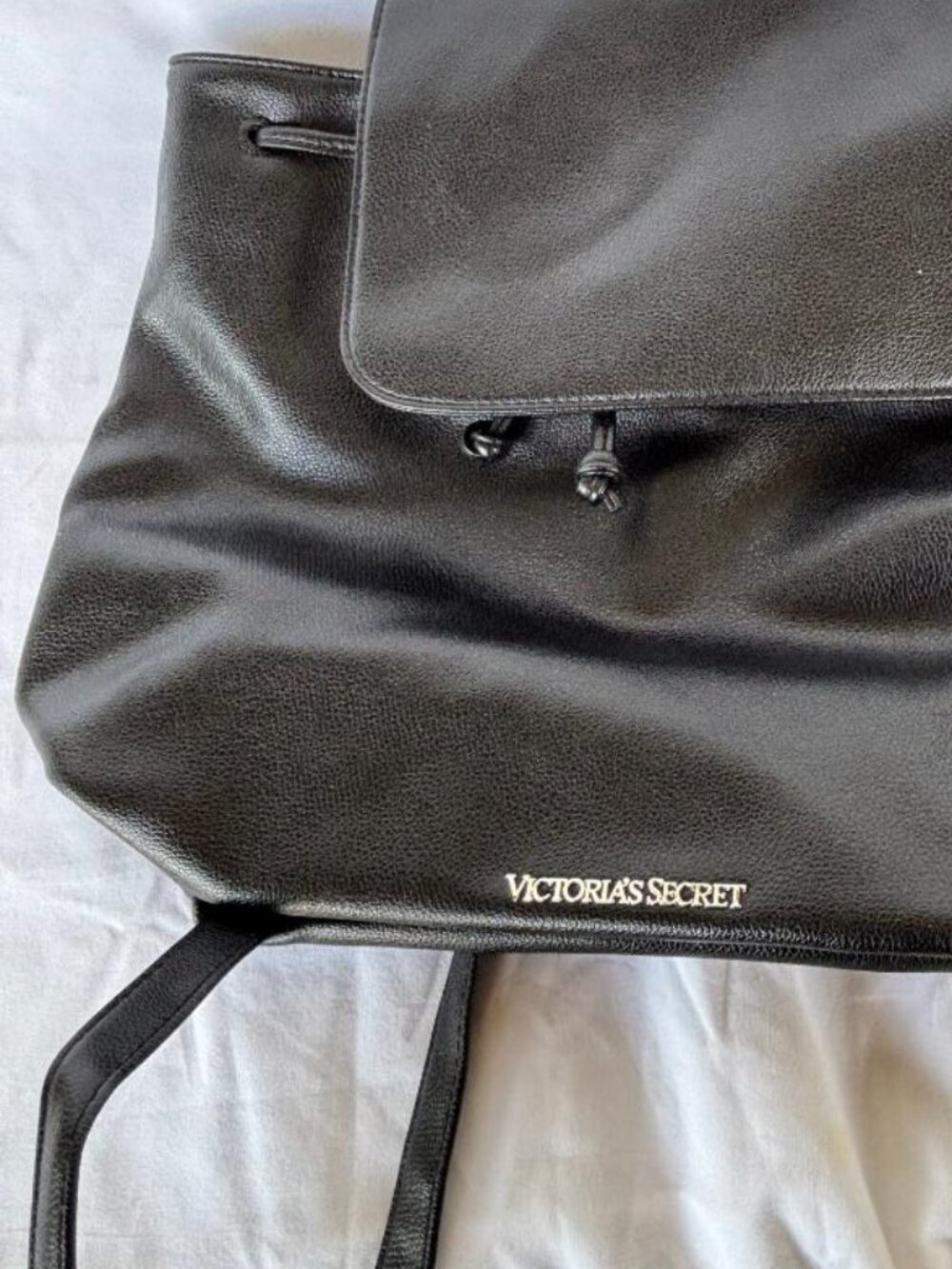 Victoria Secret Back Pack Black faux leather drawstring handbag or tote NWOT